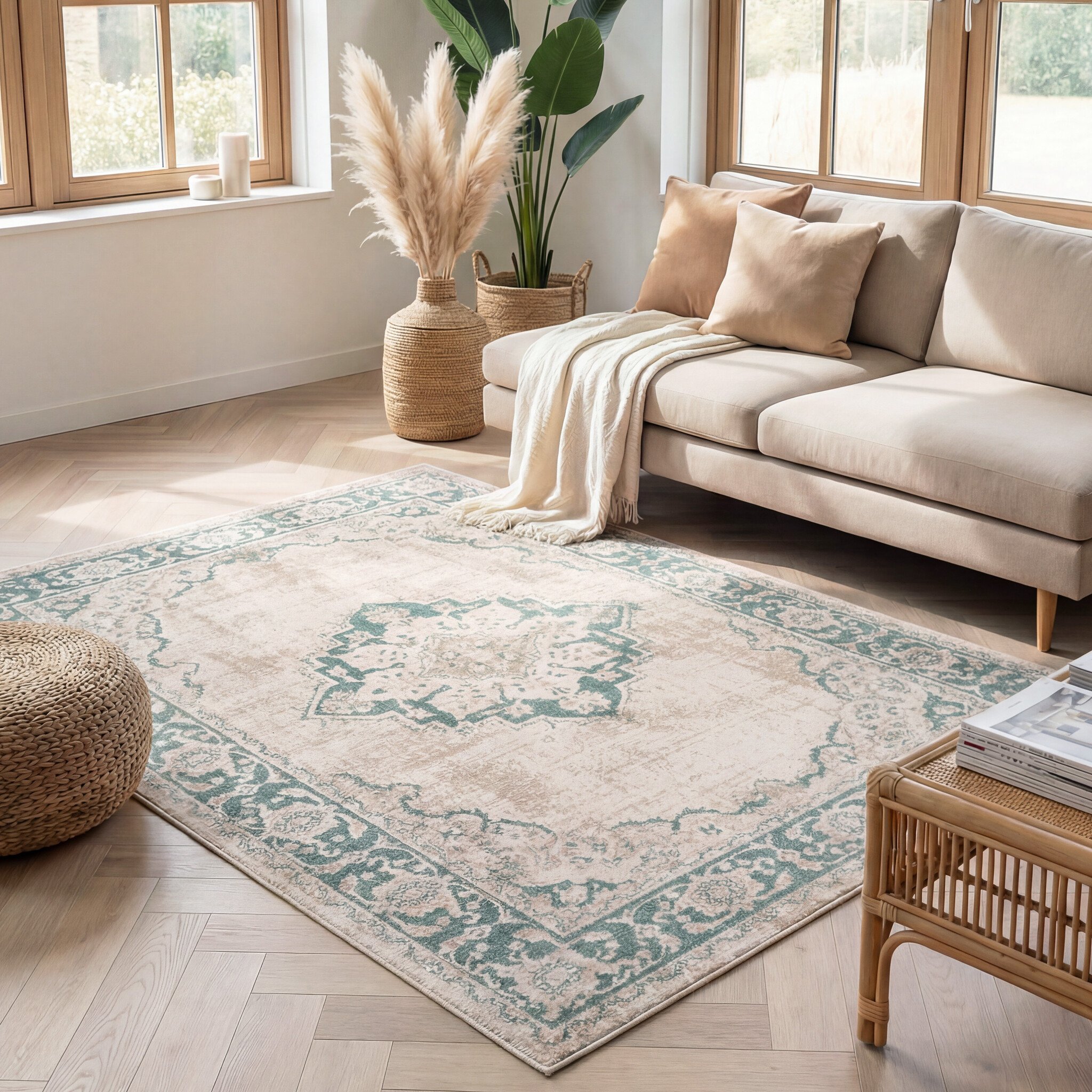 Dywan vintage - Spring Medaillon Kremowy/Zielony