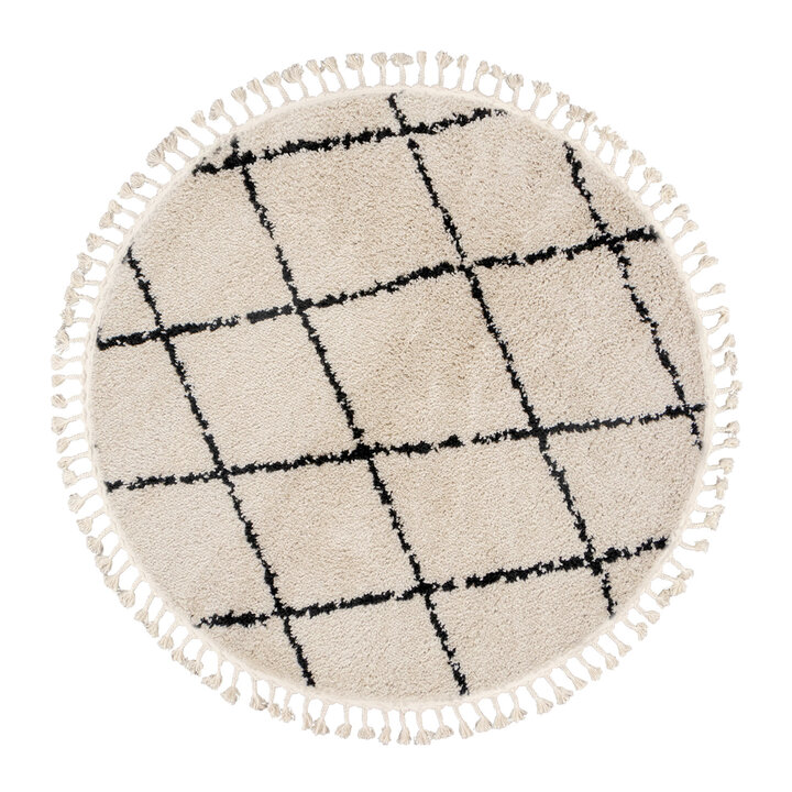 Okrągły dywan z długim włosiem – Grand Wire Weave kremowo-czarny