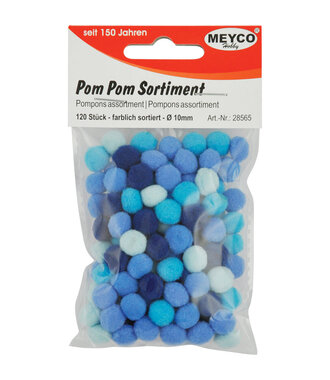 Pompons 120 stuks Blauw Mix 10 mm - 15 stuks