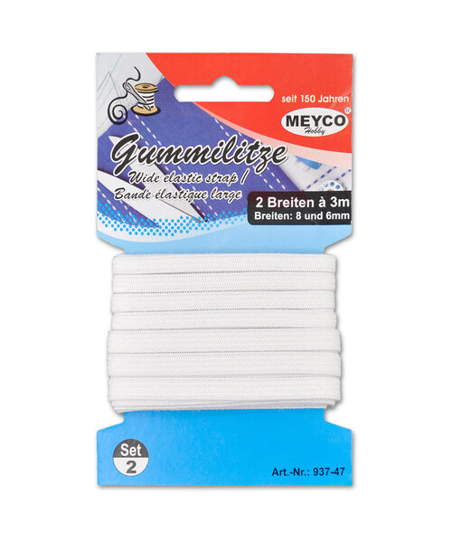 Meyco Wit elastiek 6 en 8 mm  2 x 3 meter - 12 stuks