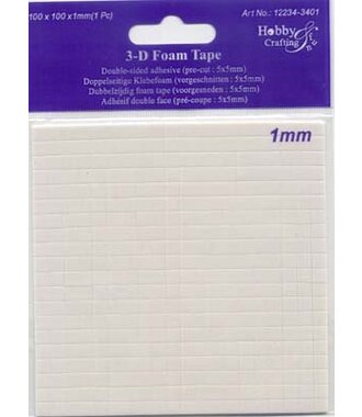 3D Foam tape/pads 100 x 100 x 1 mm (5 x 5 mm) wit