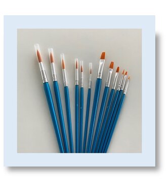 Penselenset 12 stuks (6x plat, 6x rond) synthetisch