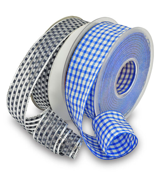 Meyco Lurex lint Geruit 38 mm x 25 meter Blauw Zilver - 1 stuks