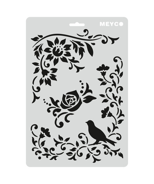 Meyco Sjabloon met Bloemen en Vogel A4
