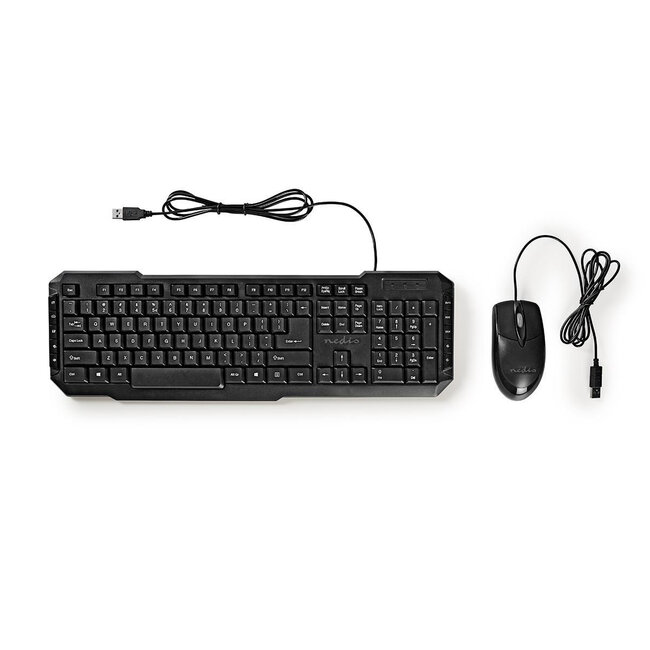 Nedis Multimedia USB Tastatur und Maus Set kabelgebunden - QWERTY (US) / Schwarz - 1,5 m