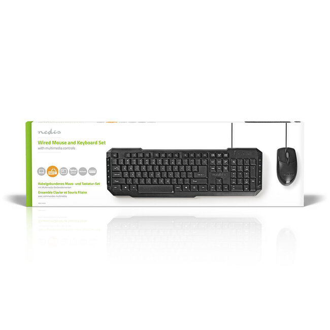 Nedis Multimedia USB Tastatur und Maus Set kabelgebunden - QWERTY (US) / Schwarz - 1,5 m