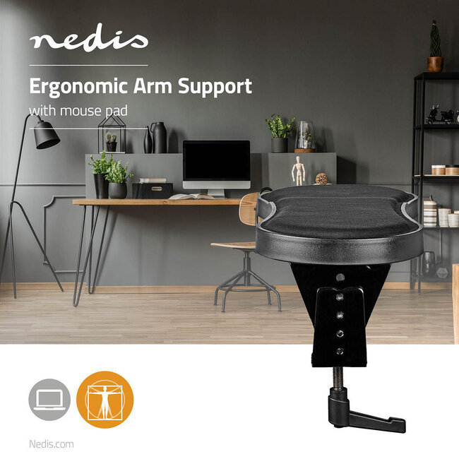 Nedis ergonomische 360° drehbare Armlehne mit Mauspad / Schwarz