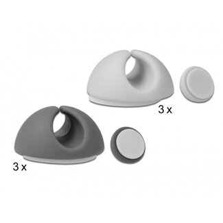 DeLOCK Selbstklebende Kabelhalter für 1 Kabel - 6 Stück / Weiß/Grau
