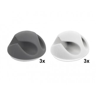 DeLOCK Selbstklebende Kabelhalter für 2 Kabel – 6 Stück / Weiß/Grau