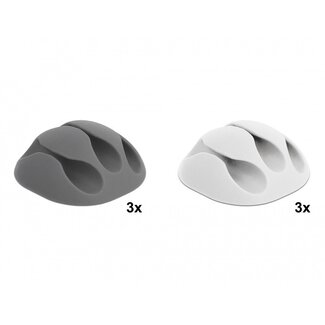 DeLOCK Selbstklebende Kabelhalter für 3 Kabel - 6 Stück / Weiß/Grau