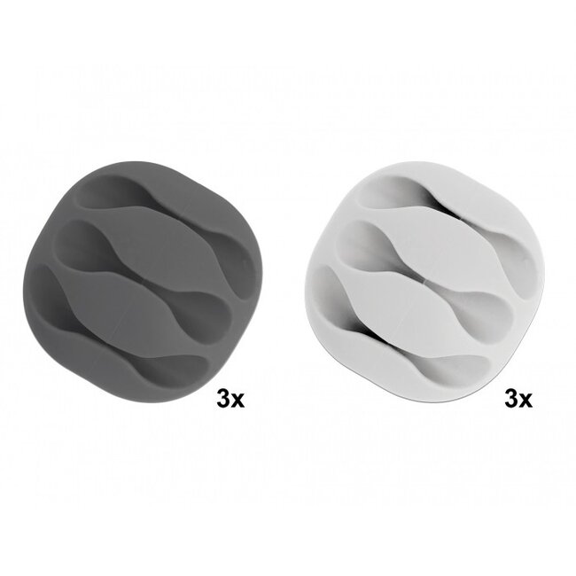 Selbstklebende Kabelhalter für 3 Kabel - 6 Stück / Weiß/Grau