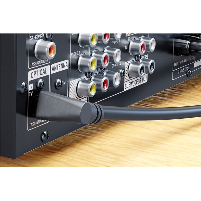 Digitale optische Toslink Audiokabel mit Winkelstecker und drehbarem Kopf - 4mm / Schwarz - 2 Meter