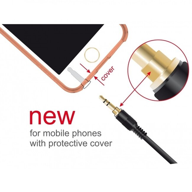 3,5mm Stereo Audio Slim Kabel 0,5m Winkel Stecker Schwarz