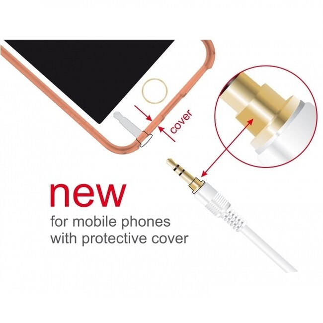 3,5mm Stereo Audio Slim Kabel mit Extra Platz / Weiß - 3 Meter