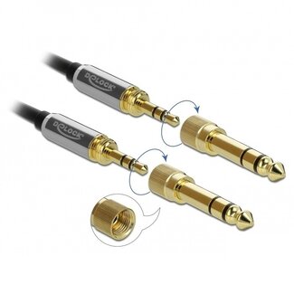 DeLOCK Premium 3,5mm Stereo-Audiokabel mit schraubbaren 6,35mm Jack-Adaptern / Schwarz - 0,50 m