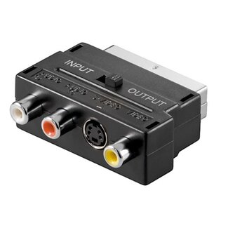 S-Impuls Scart (m) - Composite 3RCA und S-VHS (w) Adapter / Schwarz