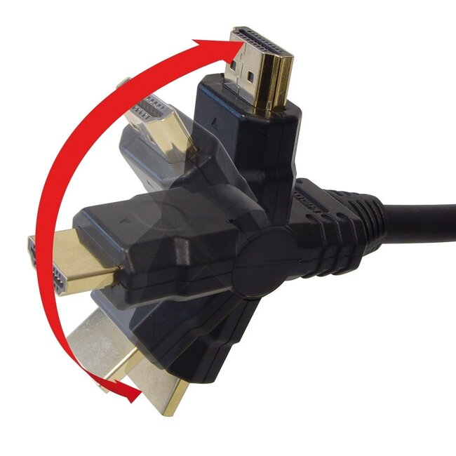 HDMI-Kabel 3m - 180° drehbare Stecker (oben/unten) - Version 1.4 (4K 30Hz)