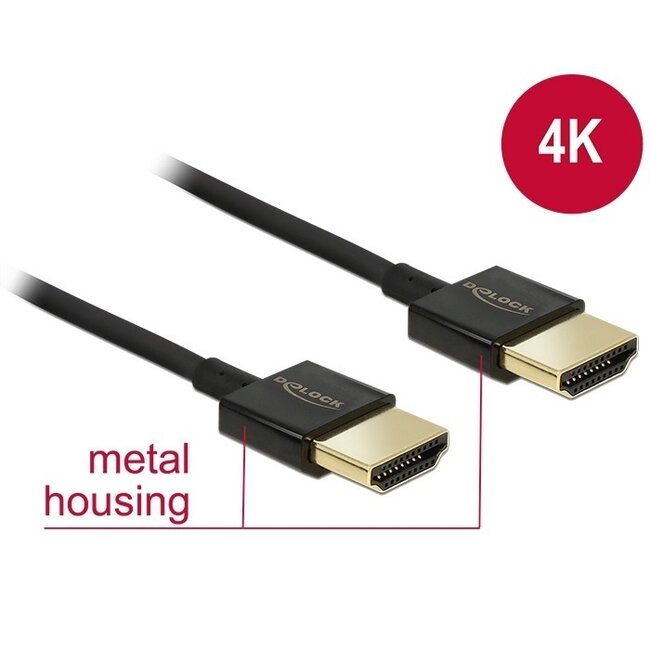 Dünnes Premium Aktives HDMI-Kabel Version 2.0 (4K 60Hz) Schwarz - 3 Meter