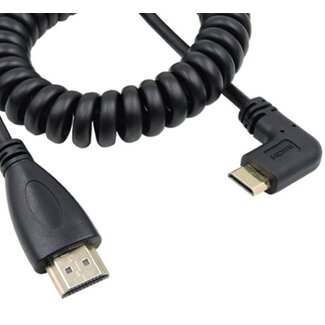Coretek Mini HDMI-zu-HDMI Spiralkabel 90° links, Version 1.4 (4K 30Hz), 2 Meter