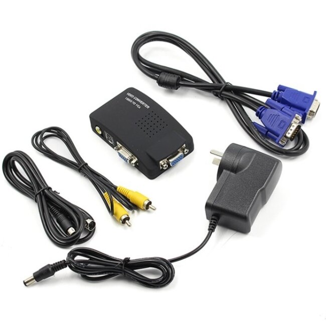 Composite RCA und S-VHS zu VGA Video Konverter / Schwarz