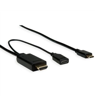 Roline USB-C auf HDMI 4K 60Hz & USB-C PD 60W Kabel, 1m, Schwarz