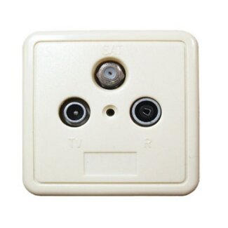 S-Impuls Satelliten-Wandsteckdose R/TV/SAT mit Aufbaurahmen und Abdeckplatte (CE) / Elfenbein