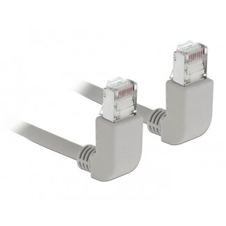 DeLOCK S/FTP CAT6a 10Gbit Netzwerkkabel Winkelstecker nach unten Grau LSZH 1m