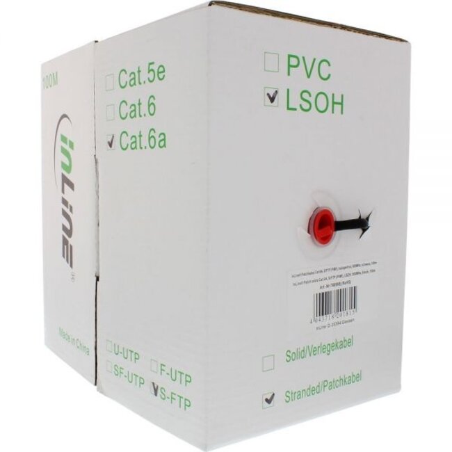 S/FTP CAT6a 10-Gigabit Netzwerkkabel flexibel AWG26 LSZH schwarz 100m