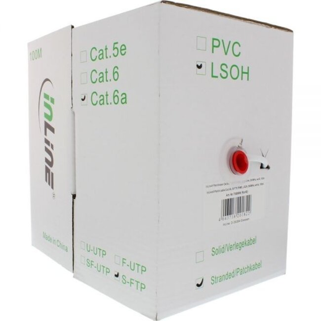 S/FTP CAT6a 10-Gigabit Netzwerkkabel flexibel AWG26 LSZH weiß 100m