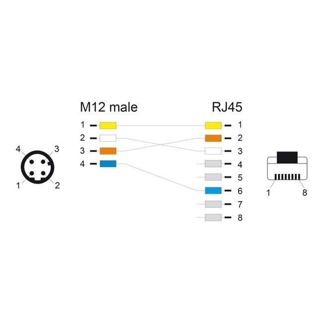 M12 4-pol D-codiert (m) - RJ45 (m) Industriekabel | CAT5e | PUR | 2 m