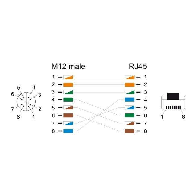 M12 8-pol X-codiert (m) - RJ45 (m) Industriekabel | CAT6a | PUR | 5 Meter