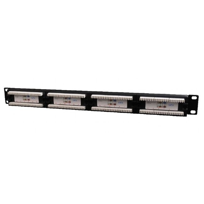19 Zoll Patchpanel | 24x RJ45 | CAT6 | UTP | 1U | Schwarz