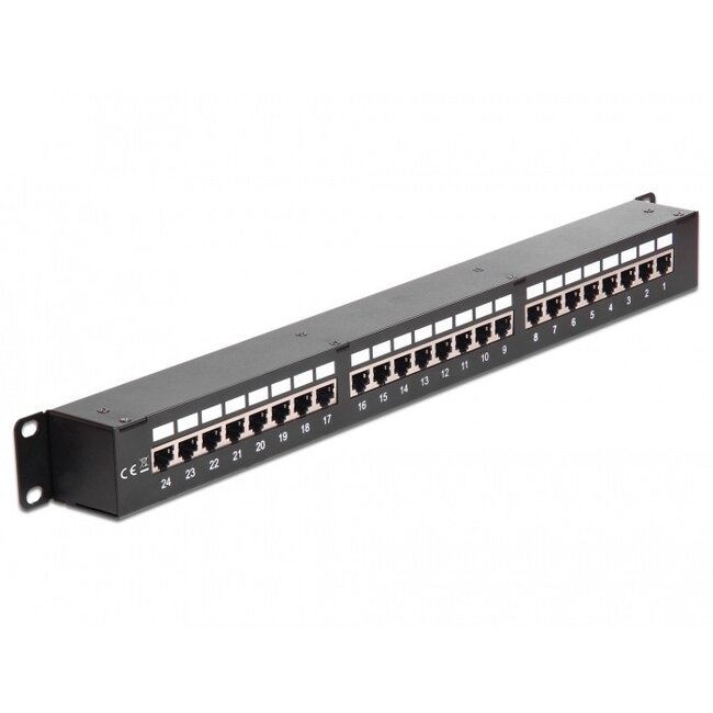 Delock 19 Zoll Patchpanel | 24x RJ45 | CAT6 | STP | 1U | Schwarz