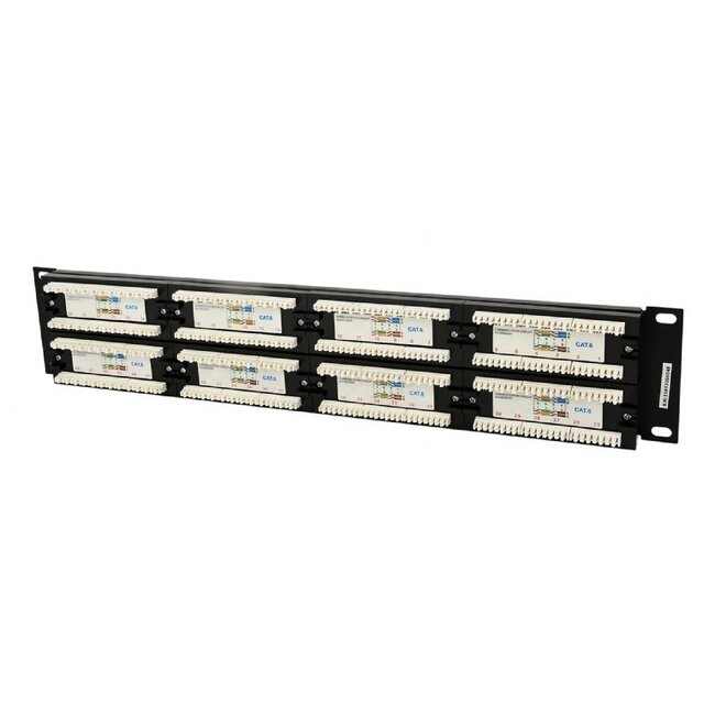 19 Zoll Patchpanel | 48x RJ45 | CAT6 | UTP | 2U | Schwarz