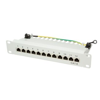 LogiLink 10 Zoll Patchpanel | 12x RJ45 | CAT6 | STP | 1U | Grau