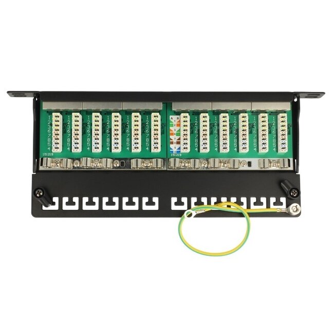 Delock 10 Zoll Patchpanel | 12x RJ45 | CAT6a | STP | 0,5U | Grau