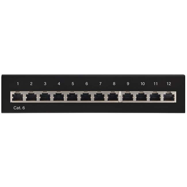 CAT6 Gigabit Desktop Patchpanel 1U mit 12 Ports - geschirmt / schwarz