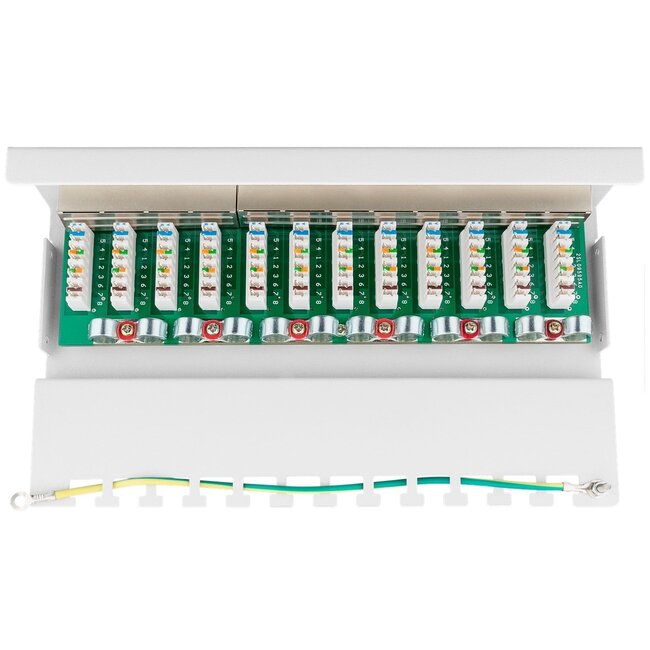 CAT6 Gigabit Desktop Patchpanel 1U mit 12 Ports - geschirmt / weiß