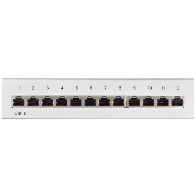 CAT6 Gigabit Desktop Patchpanel 1U mit 12 Ports - geschirmt / weiß