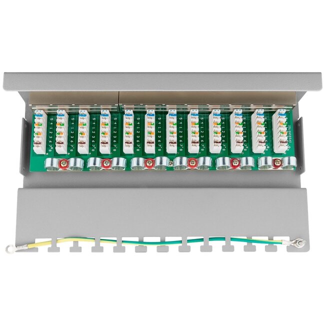 CAT6 Gigabit Desktop Patchpanel 1U mit 12 Ports - geschirmt / grau