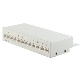 S-Impuls CAT6a Gigabit Desktop Patchpanel 1U mit 12 Ports - geschirmt / grau