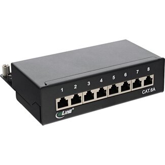 InLine Premium CAT6a Gigabit DIN-Schienen Patchpanel 1U, 8 Ports, geschirmt, schwarz