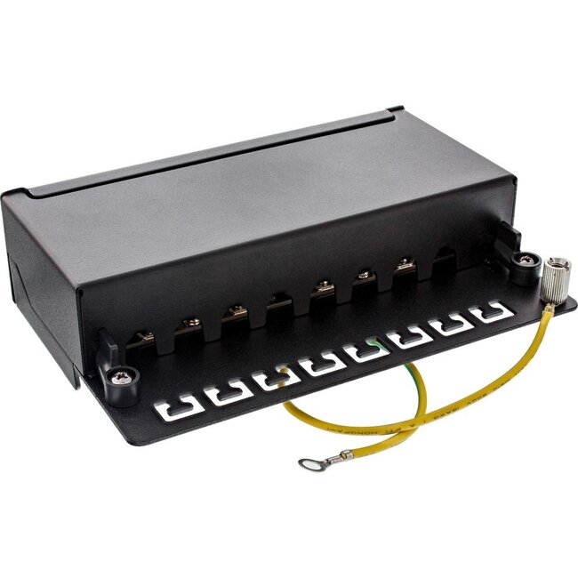 Premium CAT6a Gigabit DIN-Schienen Patchpanel 1U, 8 Ports, geschirmt, schwarz