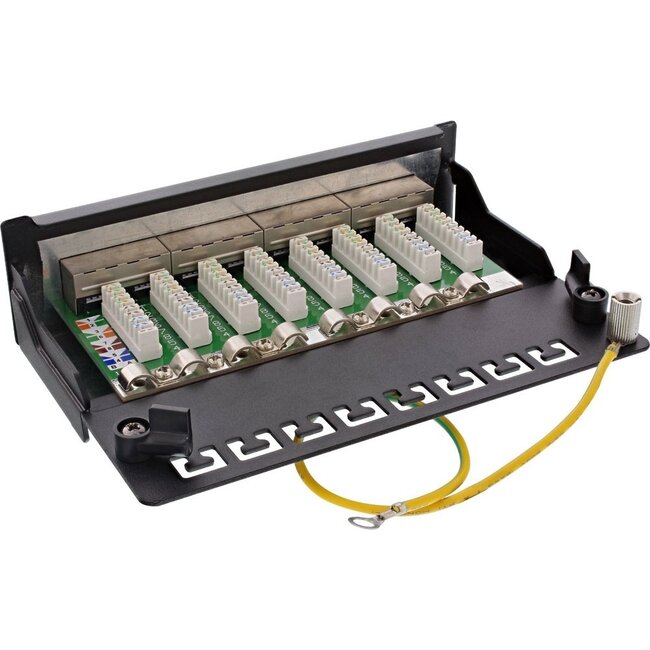 Premium CAT6a Gigabit DIN-Schienen Patchpanel 1U, 8 Ports, geschirmt, schwarz