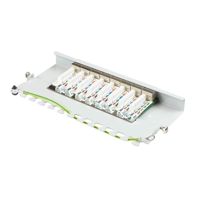 CAT6a Gigabit Desktop Patchpanel 0,5U mit 8 Ports - geschirmt / grau