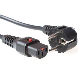 IEC LOCK C13 (gerade mit IEC Lock) - CEE 7/7 (winklig) Stromkabel - 3x1,00mm² / schwarz - 3 Meter