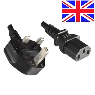 DINIC Gerätekabel mit geradem C13-Stecker und winkeligem britischem (Typ G) Stecker - 3x1,00mm - LSZH / schwarz - 1,8 m