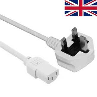 EECONN C13 (gerade) - Typ G / BS 1363 (winklig) Stromkabel - 3x 0,75mm² - max. 10A - Europa / Weiß - 1,8 m