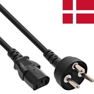 InLine C13 (gerade) - Typ K / Dänemark (gerade) Stromkabel | 3x 1,00mm | Schwarz | 5 Meter