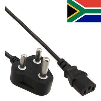 InLine C13 (gerade) - Typ M / Südafrika (winklig) Stromkabel | 3x 0,75mm² | Schwarz | 1,8 Meter